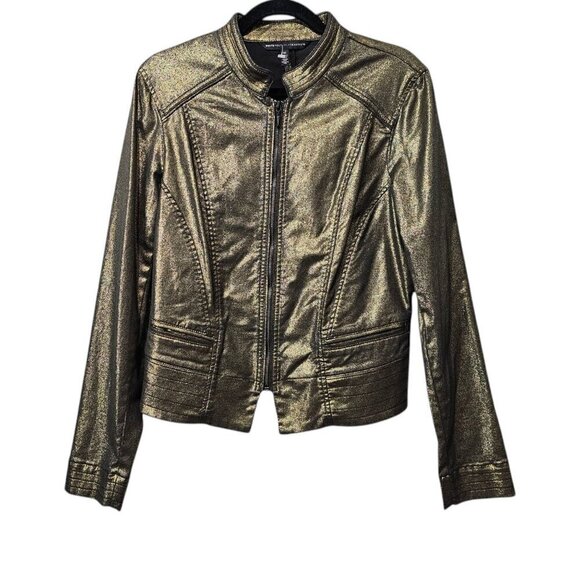 White House Black Market Jackets & Blazers - White House Black Market New Coated Gold & Black Metallic Band Jacket Short